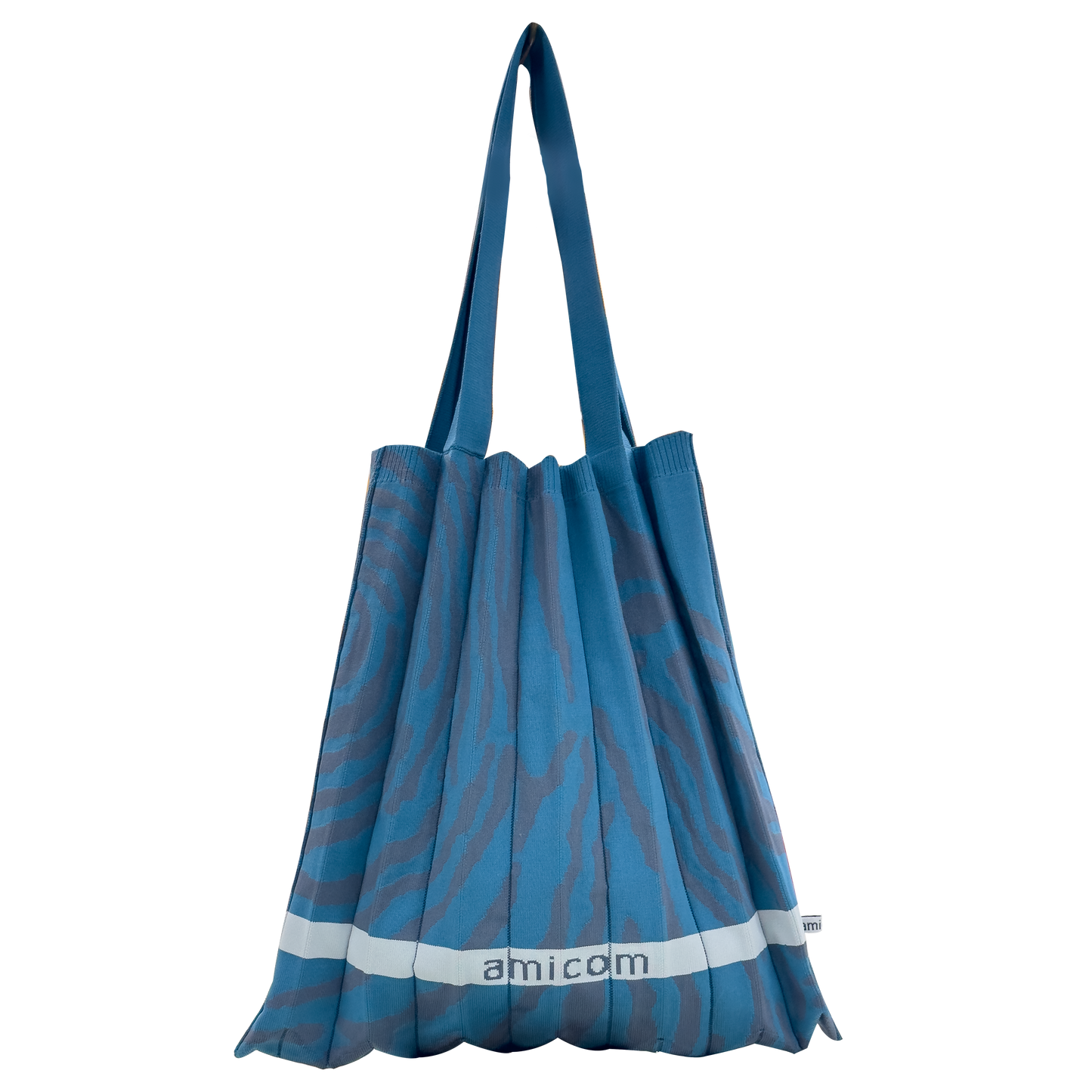 Wood cut Partten PLEATS KNIT BAG-Denim