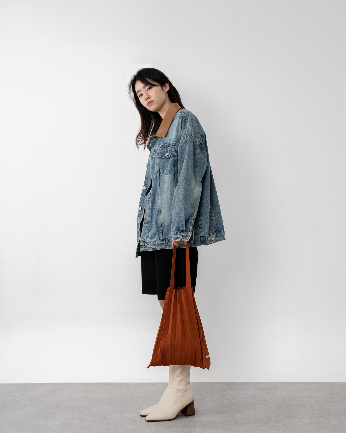 PLEATS KNIT BAG-Dark Orange