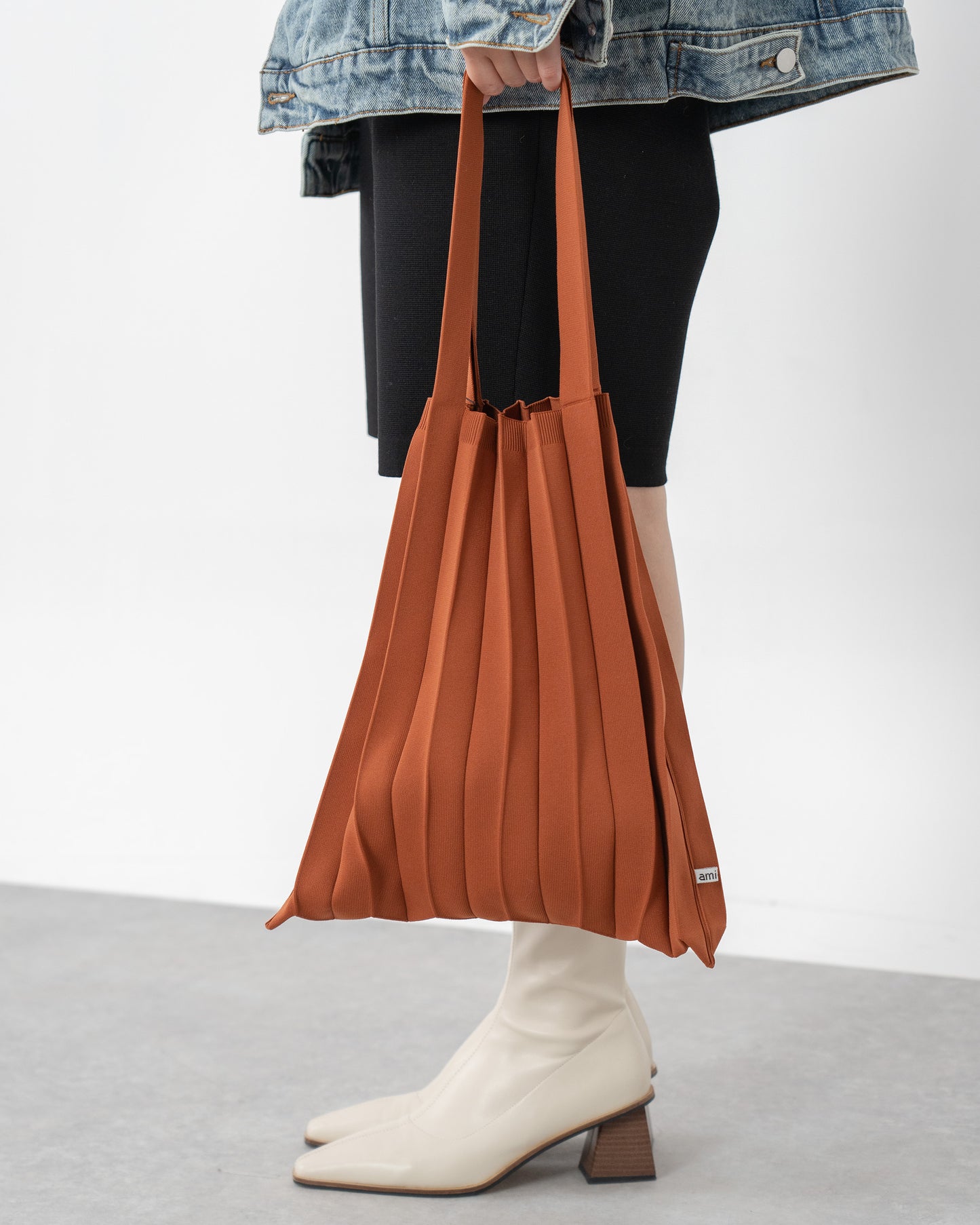 PLEATS KNIT BAG-Dark Orange