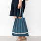 Wood cut Partten PLEATS KNIT BAG-Denim