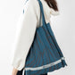 Wood cut Partten PLEATS KNIT BAG-Denim