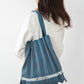 Wood cut Partten PLEATS KNIT BAG-Denim