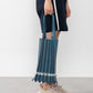 Wood cut Partten PLEATS KNIT BAG-Denim