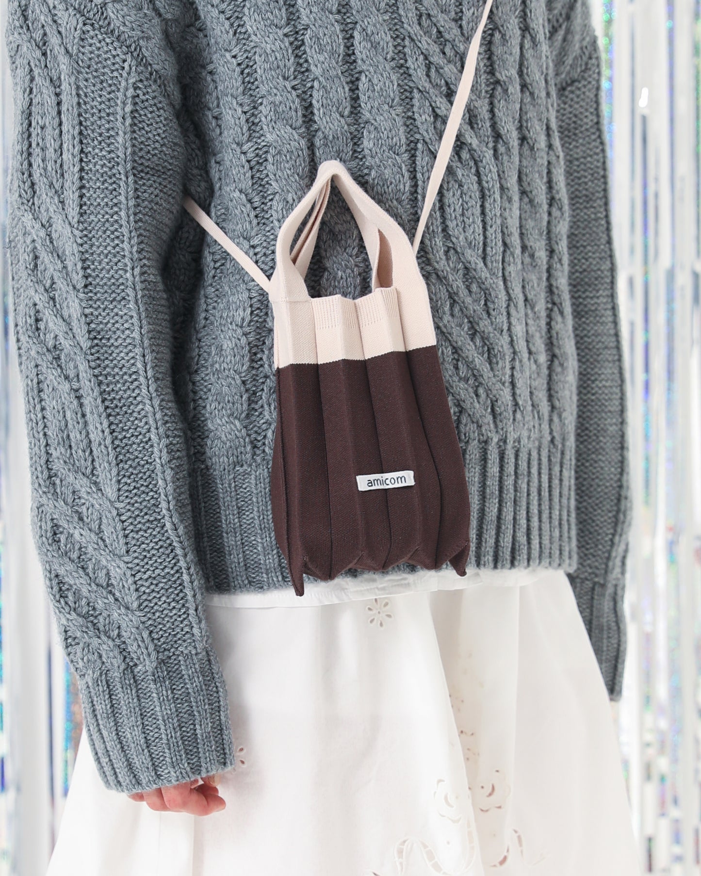 PLEATS PHONE POUCH(COLOR BLOCK)-Lt.BEIGE＊BROWN