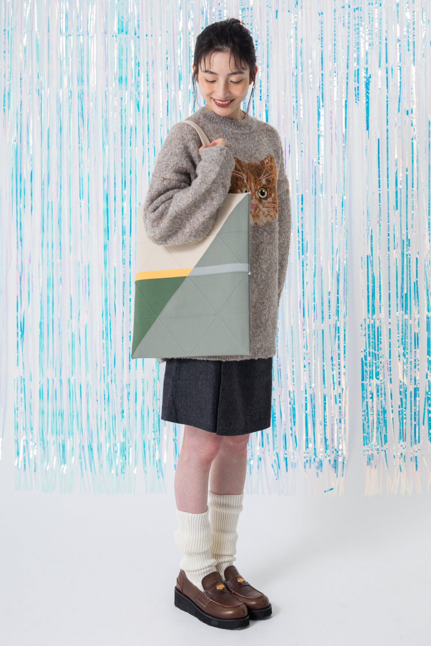 ORIGAMI KNIT BAG-COLOR BLOCK - GREEN
