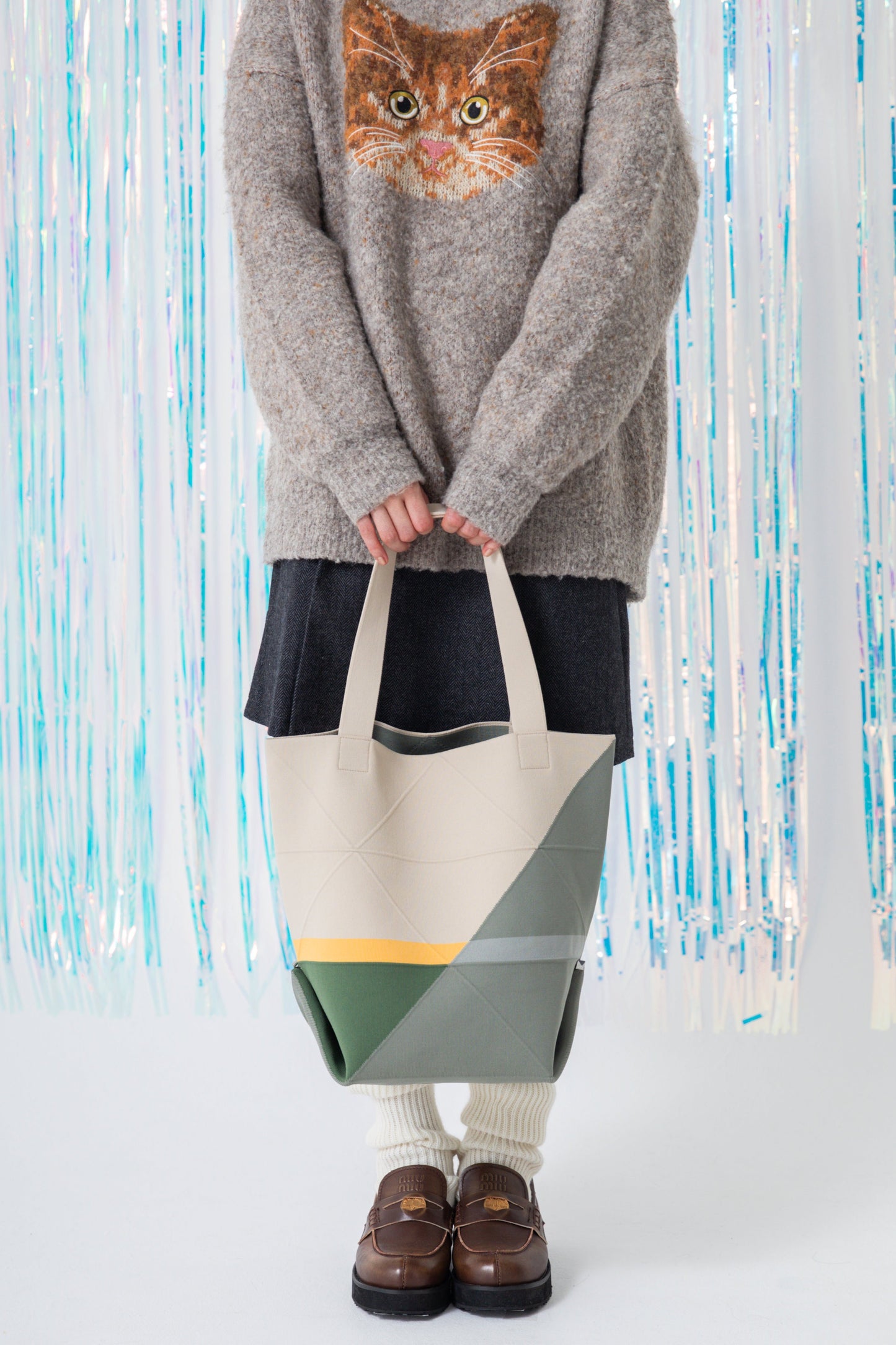 ORIGAMI KNIT BAG-COLOR BLOCK - GREEN
