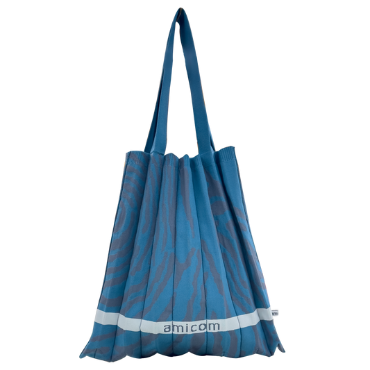 Wood cut Partten PLEATS KNIT BAG-Denim