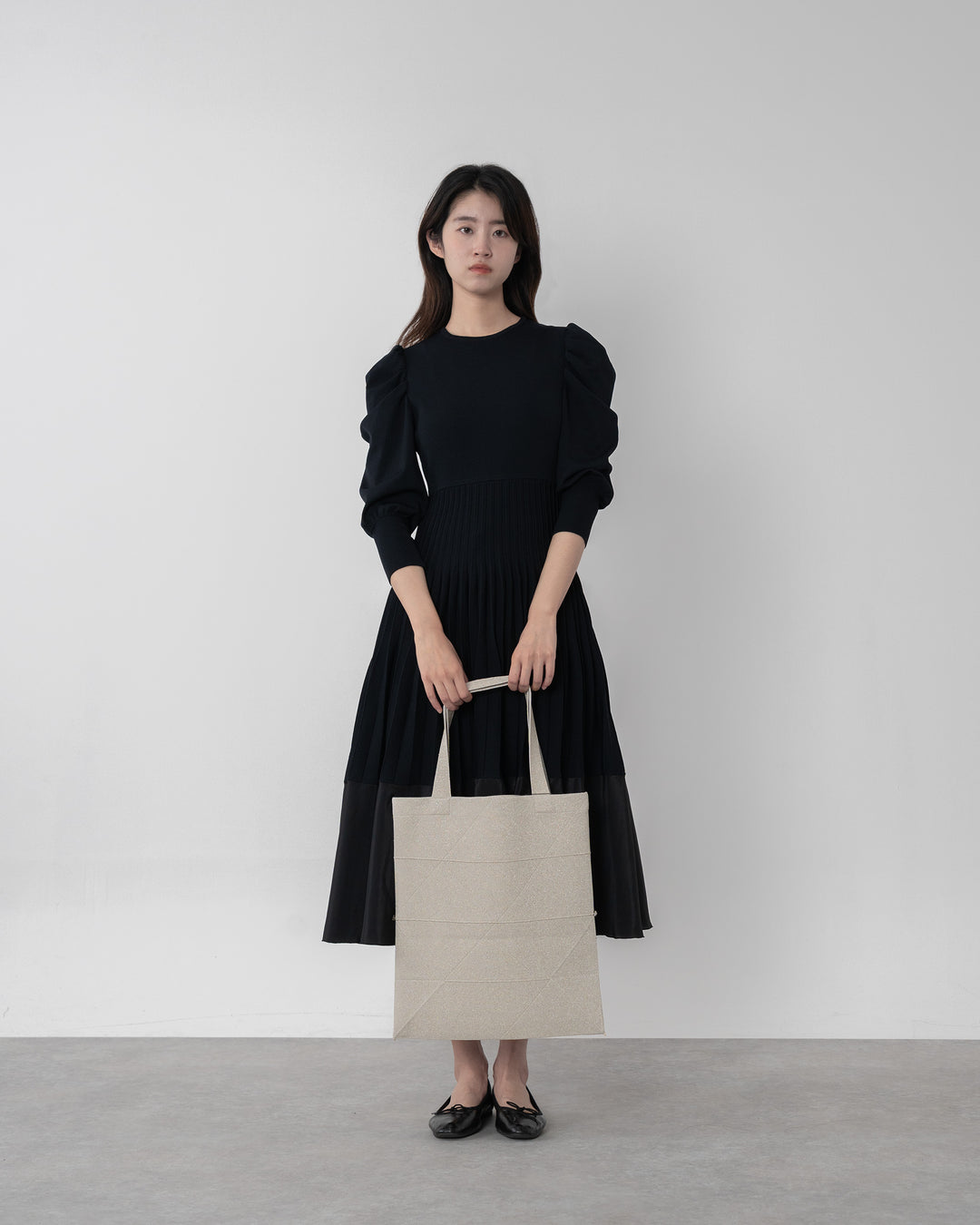 【amicom/アミコム】ORIGAMI-GLITTER L 別注 バッグ amicom」ORIGAMI KNIT BAG-CAMEL×BLACK折り紙バッグ