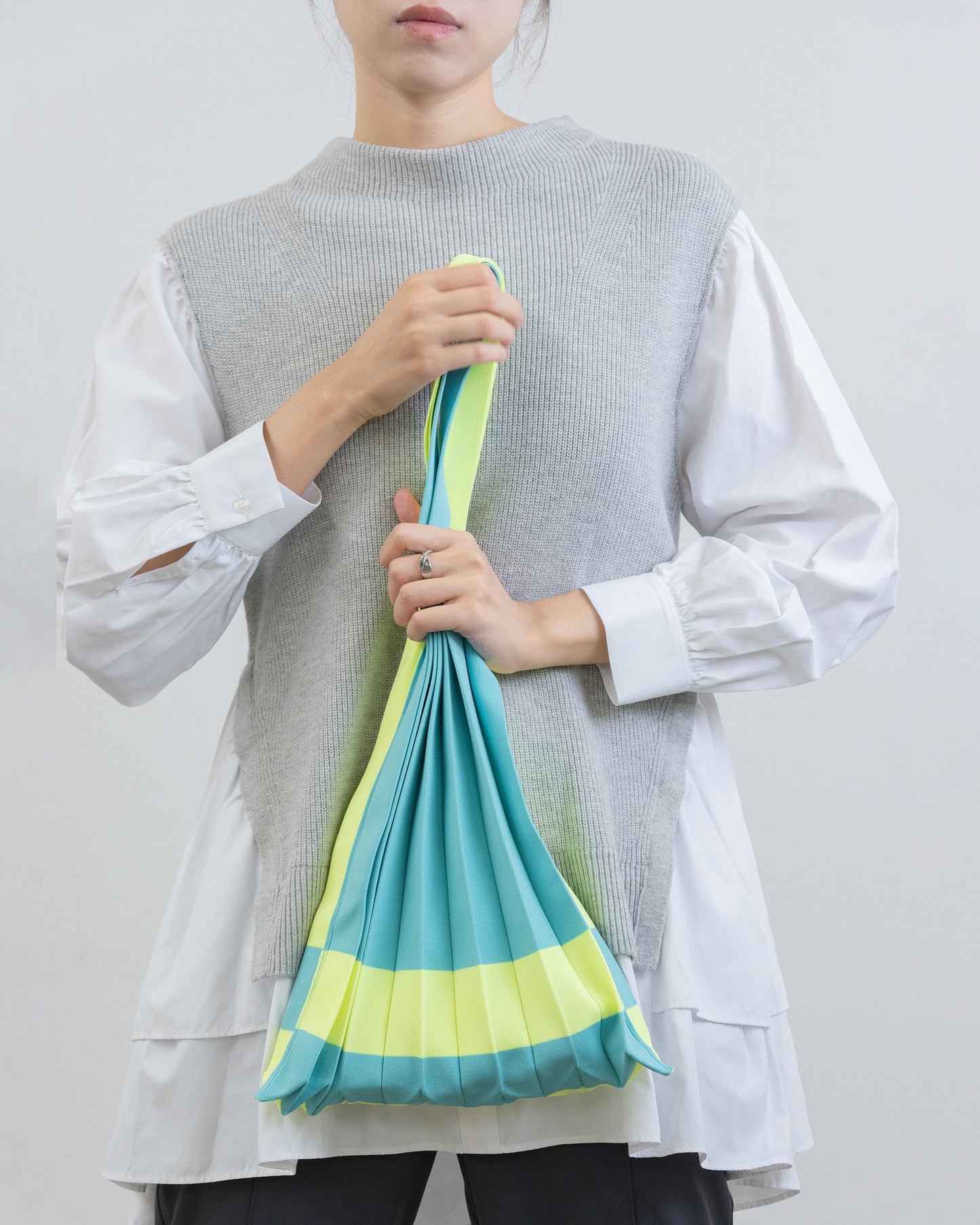 PLEATS KNIT BAG-MINT×YELLOW